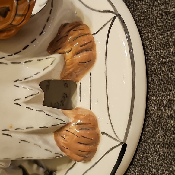 🤎🤍Blue Sky Heather Goldminc Ceramic Ghost Bear Figurine with Pumpkin - Picture 2 of 11